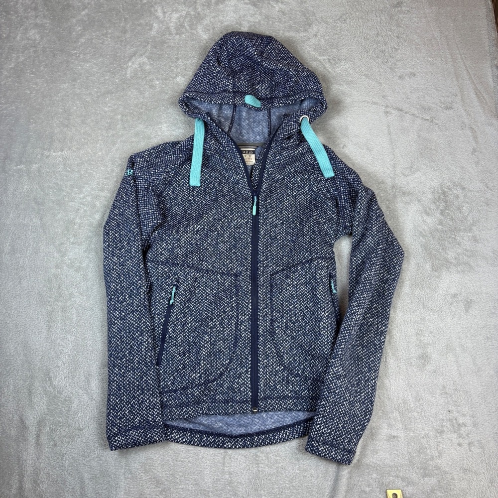 Rab Sweater Women S Amy Hoody Full Zip Fleece Herringbone Navy Blue Stretch